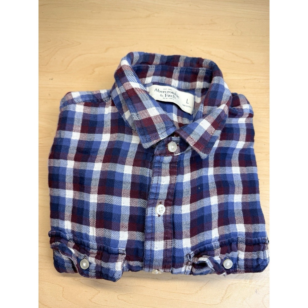 Abercrombie & Fitch Plaid Flannel Button-Up Shirt Long Sleeve L Red Blue
